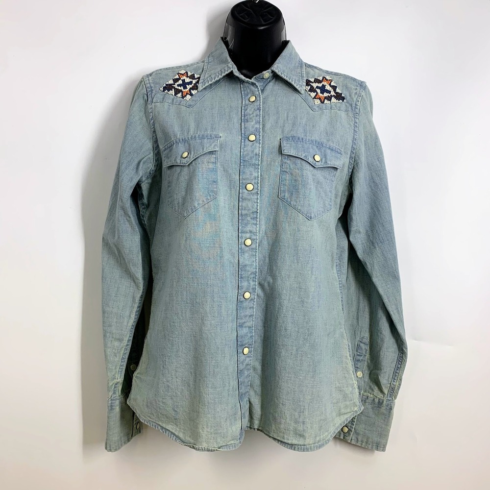 Ralph Lauren Polo Women's Western Snap Button‎ Beaded Southwest Long Sleeve SZ S